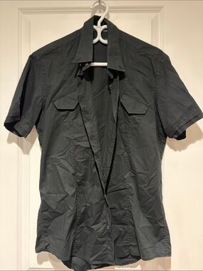 Men's Short-Sleeve Button Shirt Jacket - Black